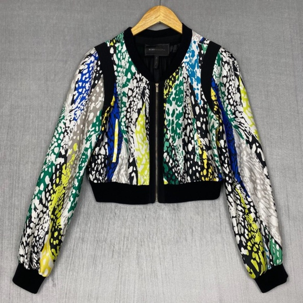 Bomber Jacket Blouse Womens M Nova Animal Mixed Media Satin Mesh Whimsigoth Chic